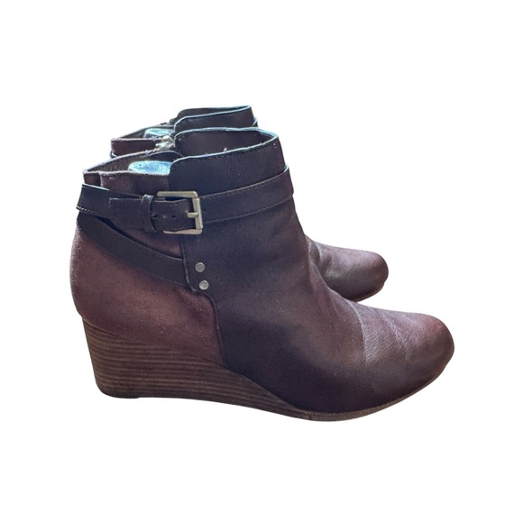 Dr. Scholl's Shoes - Dr. Scholl's Wedge Ankle Boots Women 7M Brown Leather Suede Buckle Double Bootie